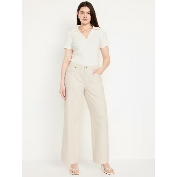 OLD NAVY Baggy Wide-Leg Jeans Womens 12 Ivory Non Stretch Y2K Mid Rise - Picture 1 of 11